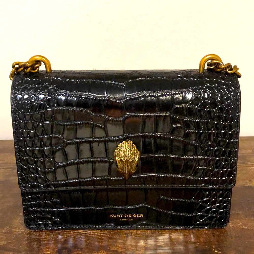 Kurt Geiger London black croc embossed leather shoulder bag